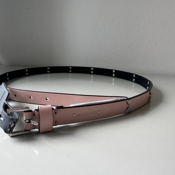 NWT ALLSAINTS light pink leather belt with triangle stud accents size S - Picture 7 of 10